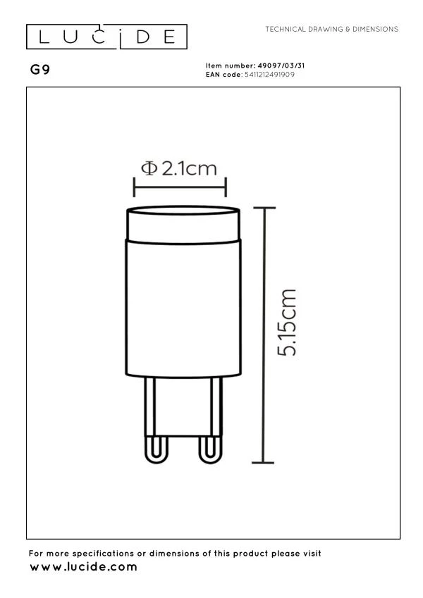 Lucide G9 - Led lamp - Ø 2,1 cm - LED Dimb. - G9 - 1x3W 2700K - Wit - technisch